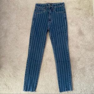 Striped high rise jeans